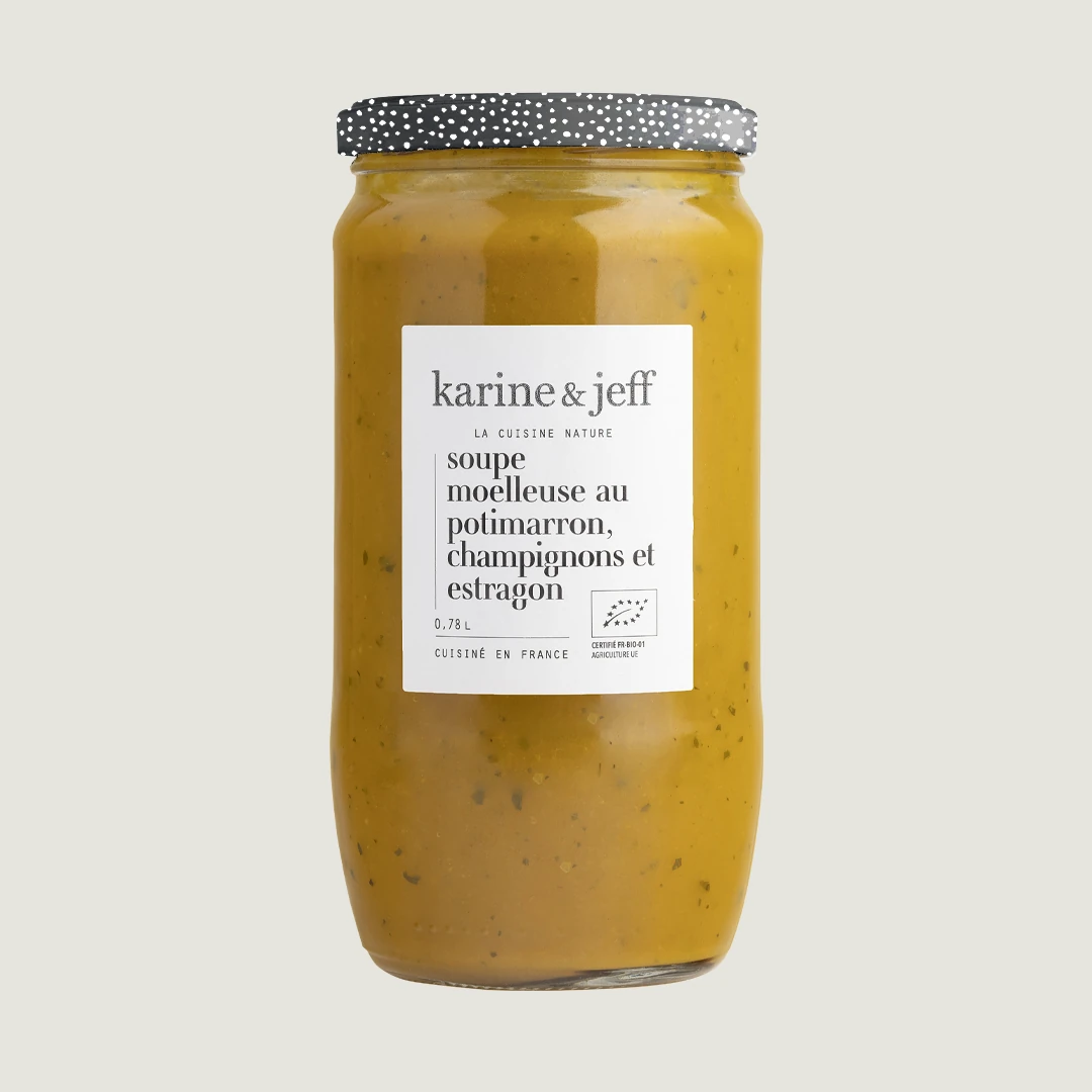 Soupe moelleuse au potimarron, champignons et estragon